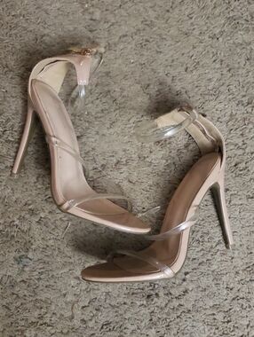 Hot Tomato Blush Nude Clear-Strap Stiletto Heels